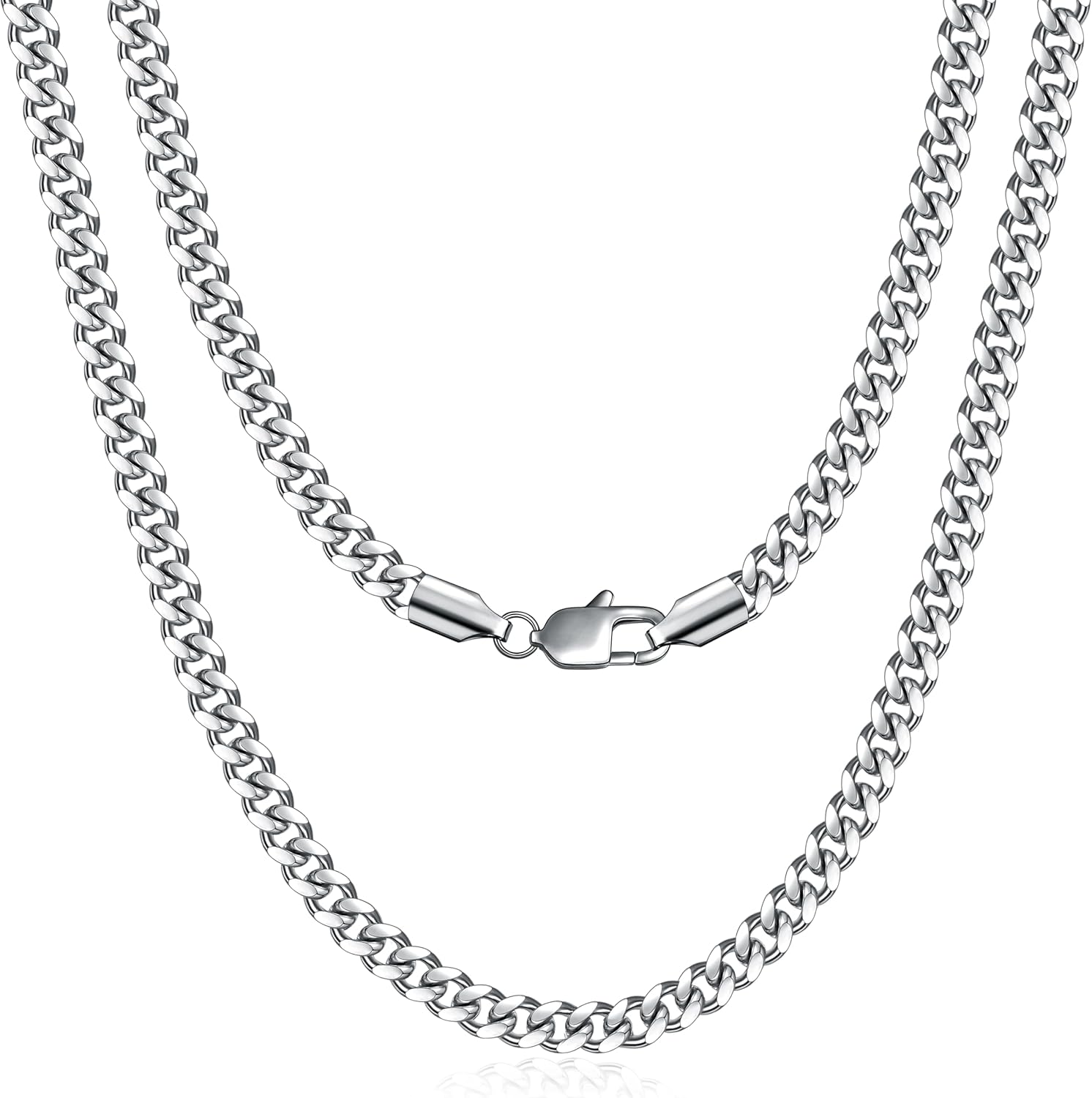 Fiusem Silver Tone Cuban Link Chain for Men, Mens Chain Necklaces, Stainless Steel Chain Necklaces for Men Women, Width 4/5/6/8mm