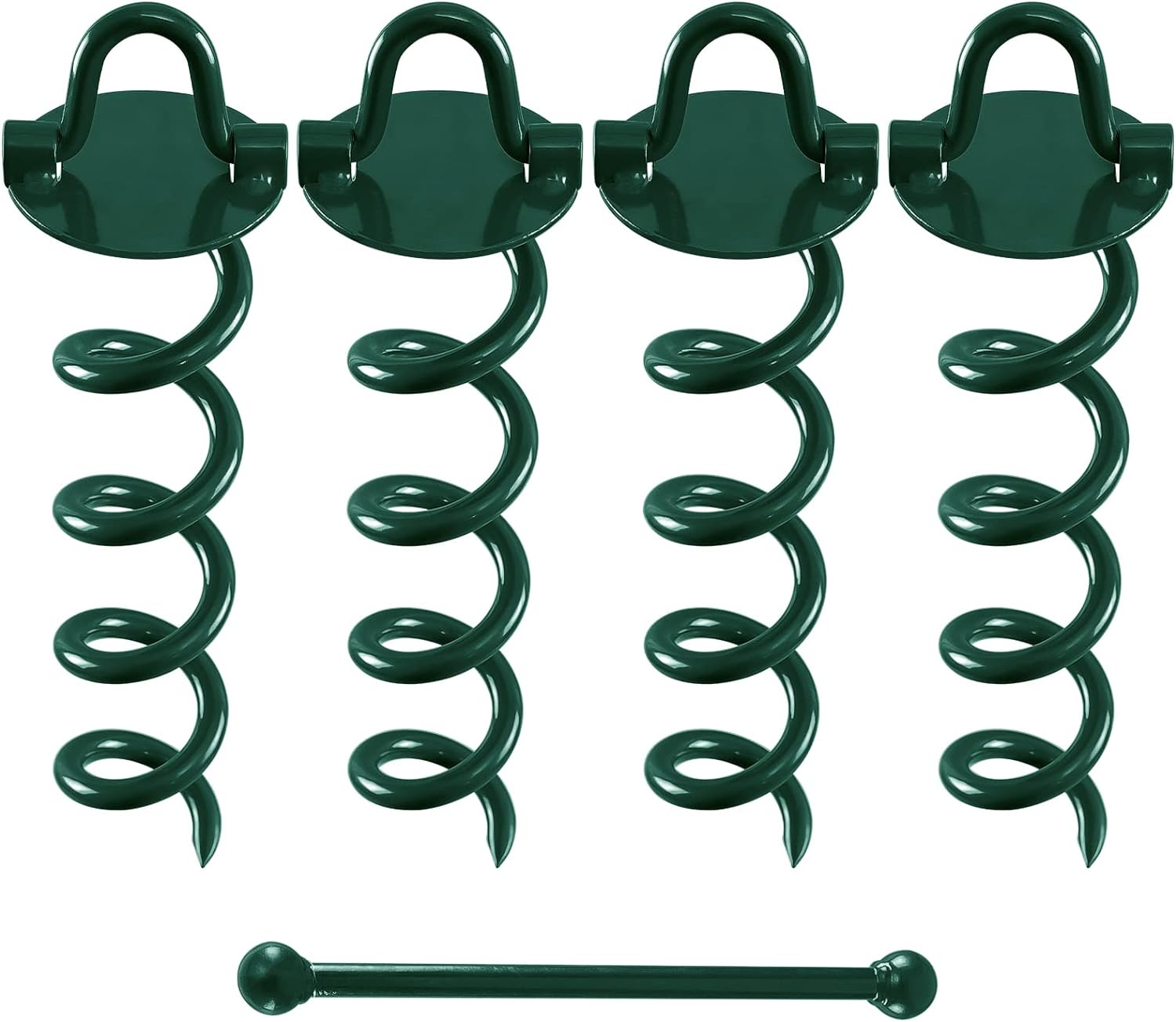 FEED GARDEN 12.2 Inch Spiral Ground Anchors Kit Heavy Duty Screw in Earth Anchors with Crow Bar, 4 Pack Folding Ring Shed Anchor Kit Ground Stakes for Securing Dogs,Tents, Canopies, Swing Sets,Green