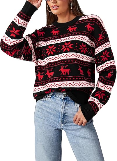 Dokotoo Sweaters for Women Casual Crewneck Long Sleeve Floral Print Cable Knit Pullover Sweater Tops