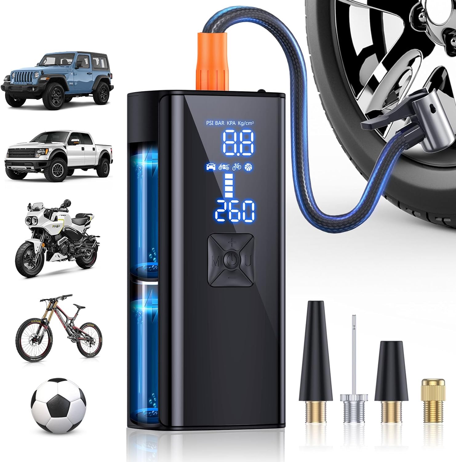 Tire Inflator Portable Air Compressor, 150PSI & 2X Faster Portable Air Pump with Digital Pressure Gauge, 25000mAh Cordless Air Compressor for Car, Bike, Motorcycle, Ball