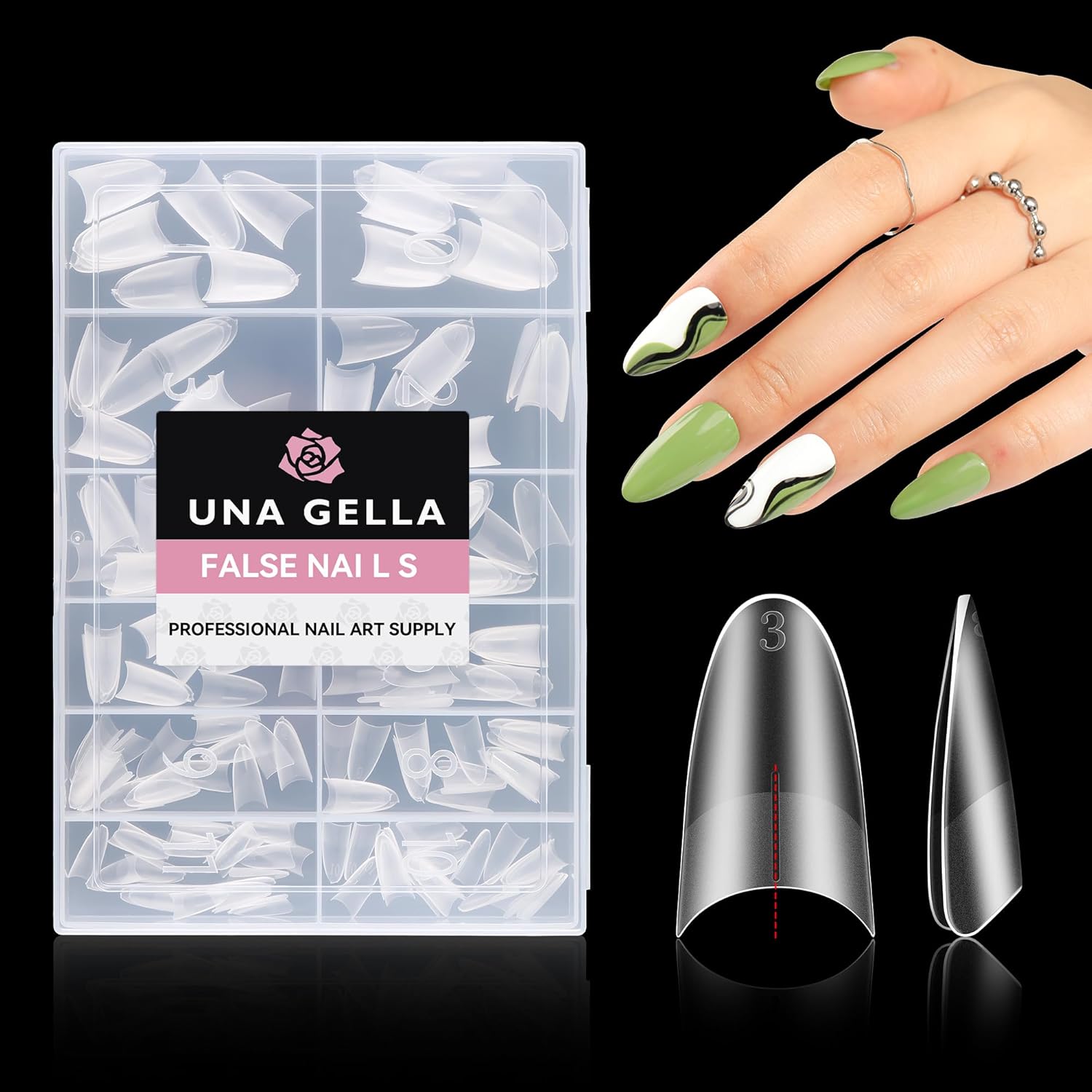 UNA GELLA Almond Gel Nail Tips Full Matte Medium Almond Gel x Nail Tips Half Cover 216pcs Medium Almond Press On Nails DIY Salon for Fake Acrylic False Nails 12 Sizes, Saving Design Gelly Tips