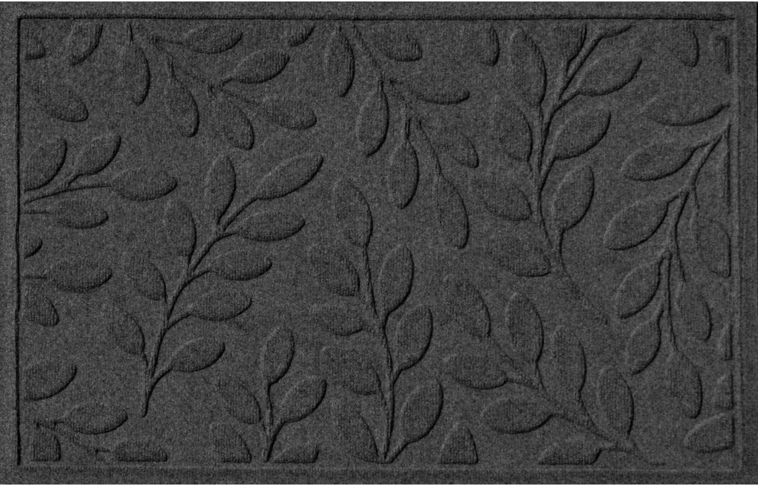 Bungalow Flooring Waterhog Door Mat, 2' x 3', Made in USA, Durable and Decorative Floor Covering, Skid Resistant, Indoor/Outdoor, Water-Trapping, Brittney Leaf Design, Charcoal