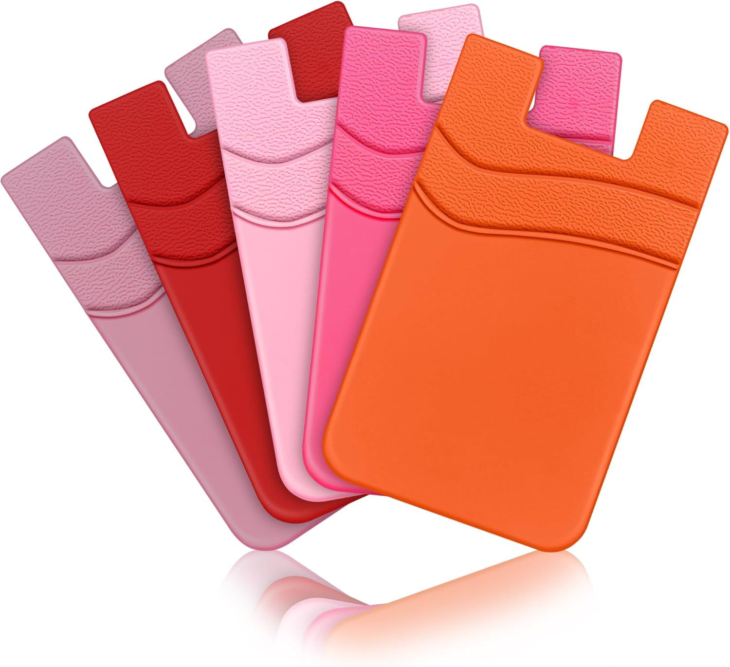 SHANSHUI Card Holder for Back of Phone, Pocket Silicone Sticky Wallet Sleeve Pouch Stick on ID Credit Card for All Smartphonest - 5 Pack Light Pink Red Pink Rose Orange