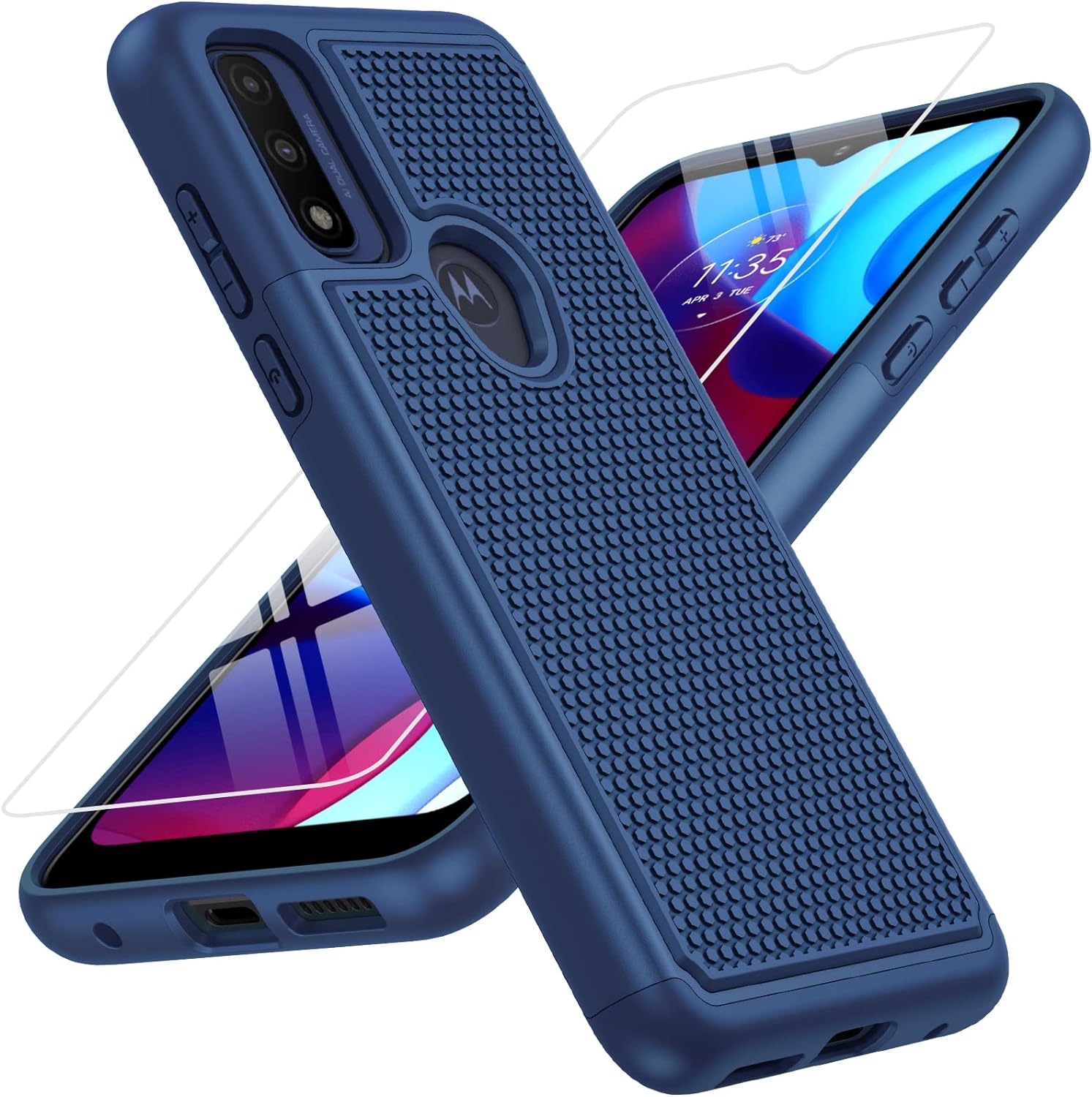 BNIUT for Motorola Moto G Pure Case: Dual Layer Protective Heavy Duty Cell Phone Cover Shockproof Rugged with Non Slip Textured Back - Military Protection Bumper Tough - 6.5inch (Navy Blue)