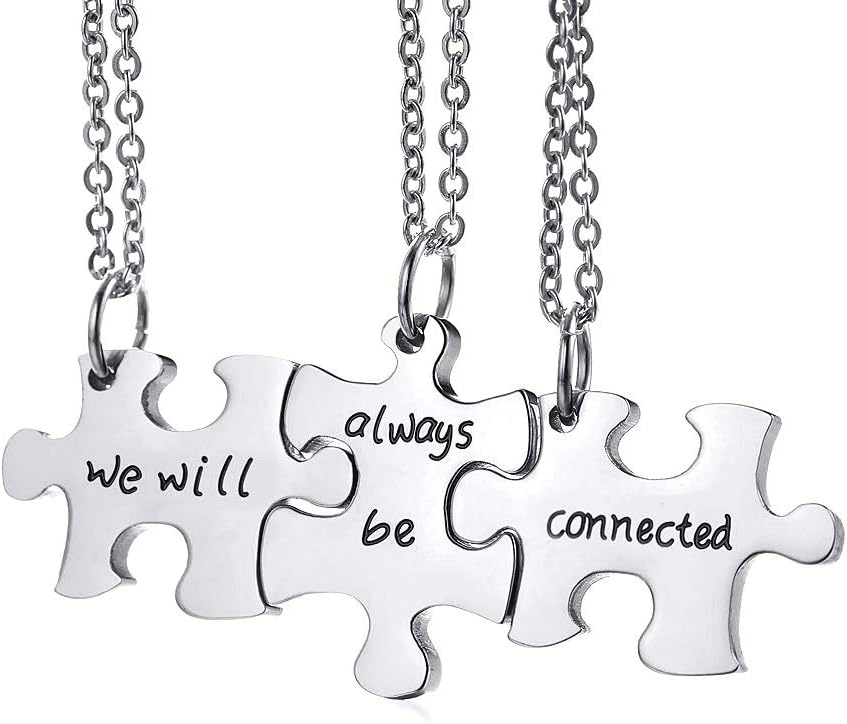 Stainless Steel Personalized Name Puzzle Piece Necklace for 2/3/4/5/6 BFF Best Friend Connected Stitching Necklace Friendship Jewelry Customized Family Jewelry