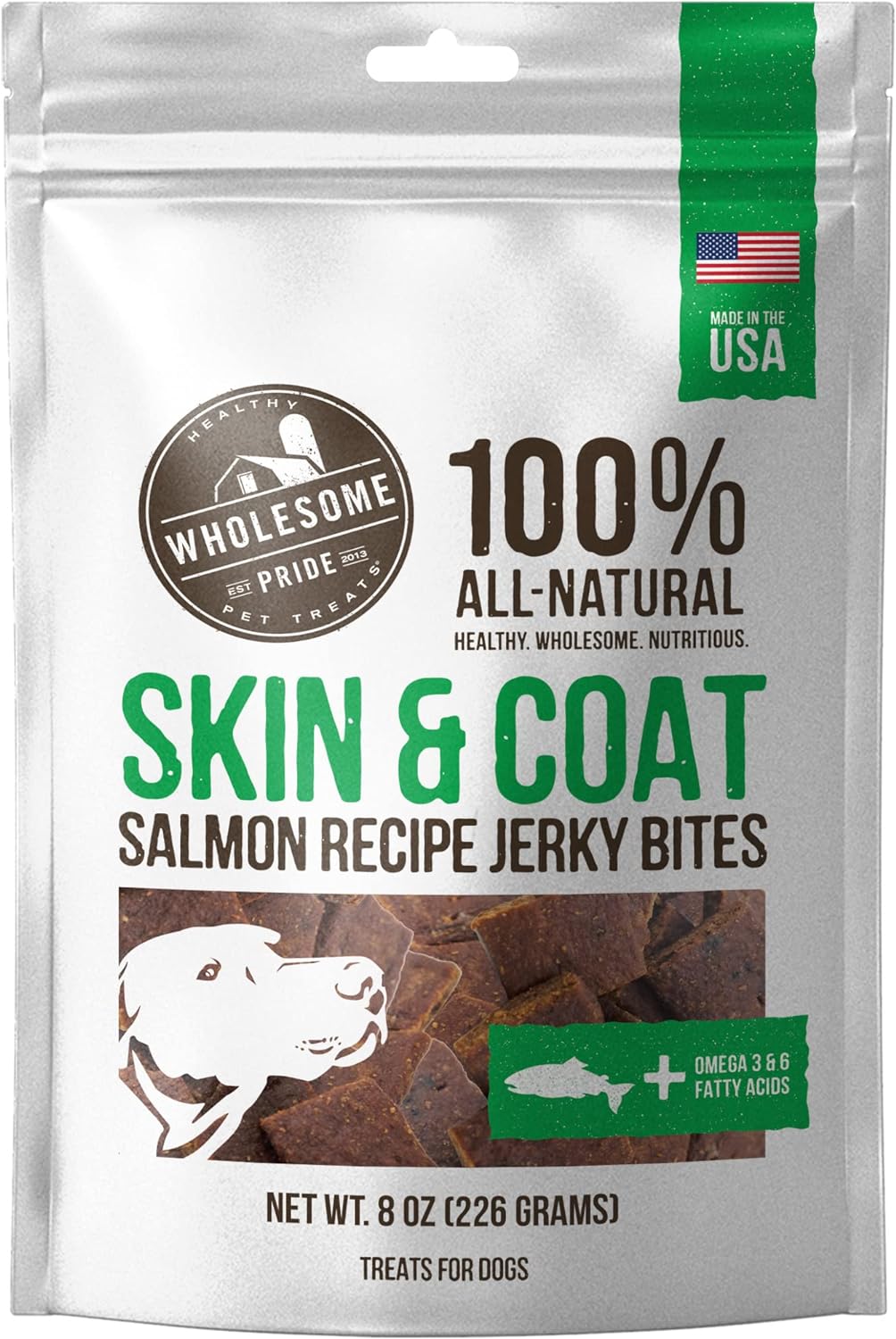 Wholesome Pride Functional Dog Skin & Coat Support Salmon Recipe Jerky Bites Dog Treats - 8 oz