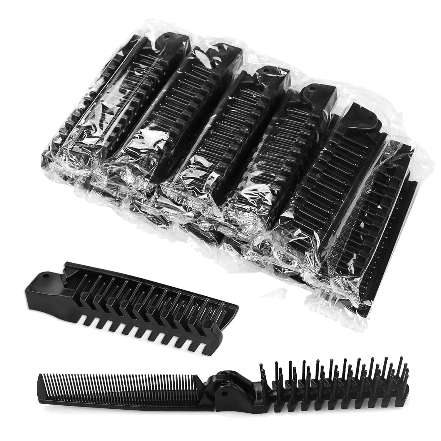 20 Pack Foldable Combs in Bulk Individually Wrapped, Travel Pocket Hair Comb, Folding Hair Brush Double Headed, Brush Comb Styling Tool for Men Women Combs, Black