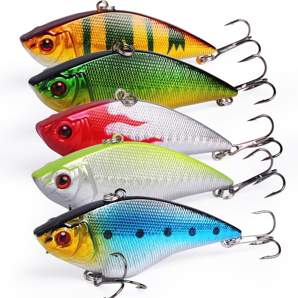 Sougayilang Fishing Lures Large Hard Bait Minnow VIB Lure with Treble Hook Life-Like Swimbait Fishing Bait Popper Crankbait Vibe Sinking Lure for Bass Trout Walleye Redfish