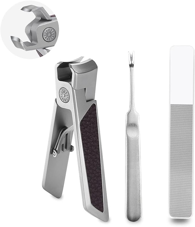 FIXBODY Toenail Clippers for Thick Nails, Ultra Wide Jaw Opening Nail Clippers Set with Nail File, Toenail Clippers for Seniors Thick Toenails, Fingernail Clipper for Men and Women, with Brown Handle