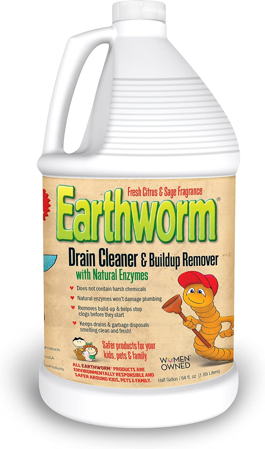 Earthworm Drain Cleaner - Drain Deodorizer - Natural and Family-Safe - 64 fl oz