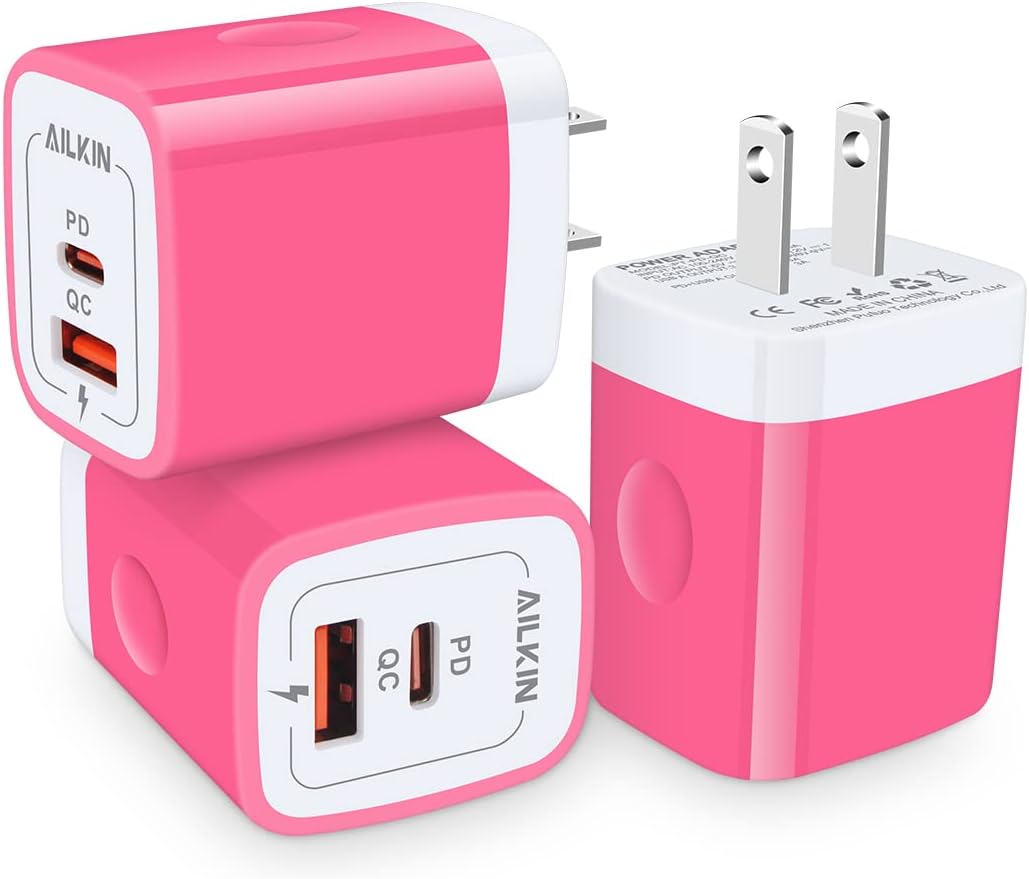 3Pack USB C Wall Charger for iPhone 15/15 Pro/15 Pro Max/15 Plus/14/13 Cube, AILKIN 20W PD Type C Quick Power Adapter USBC Block Box Plug for Samsung S23 S22 S21 S20 Note 20 Fold3 Z Flip3 UBS-C Plug