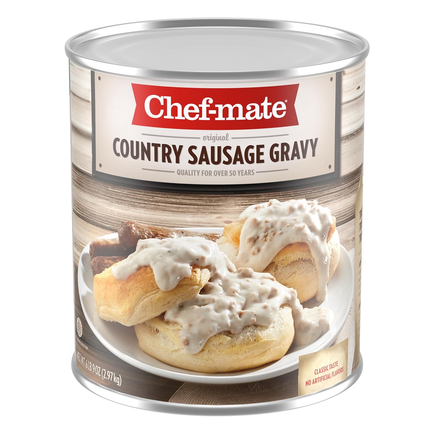 I've been buying this for years, glad when it went on sale. Biscuits and gravy yum! I make this using a crock pot. I add a roll of cooked breakfast sausage. Two us you want. Cook the sausage till it's slightly dark brown then add the meat and fat to the crockpot, the whole can of gravy, lots of pepper and granulated garlic and powdered onion. Mix in a quart or more of milk, cream or condensed is ok too. Turn it on low and cook it all night. OMG it is so good. I add regular sausage you can add ho