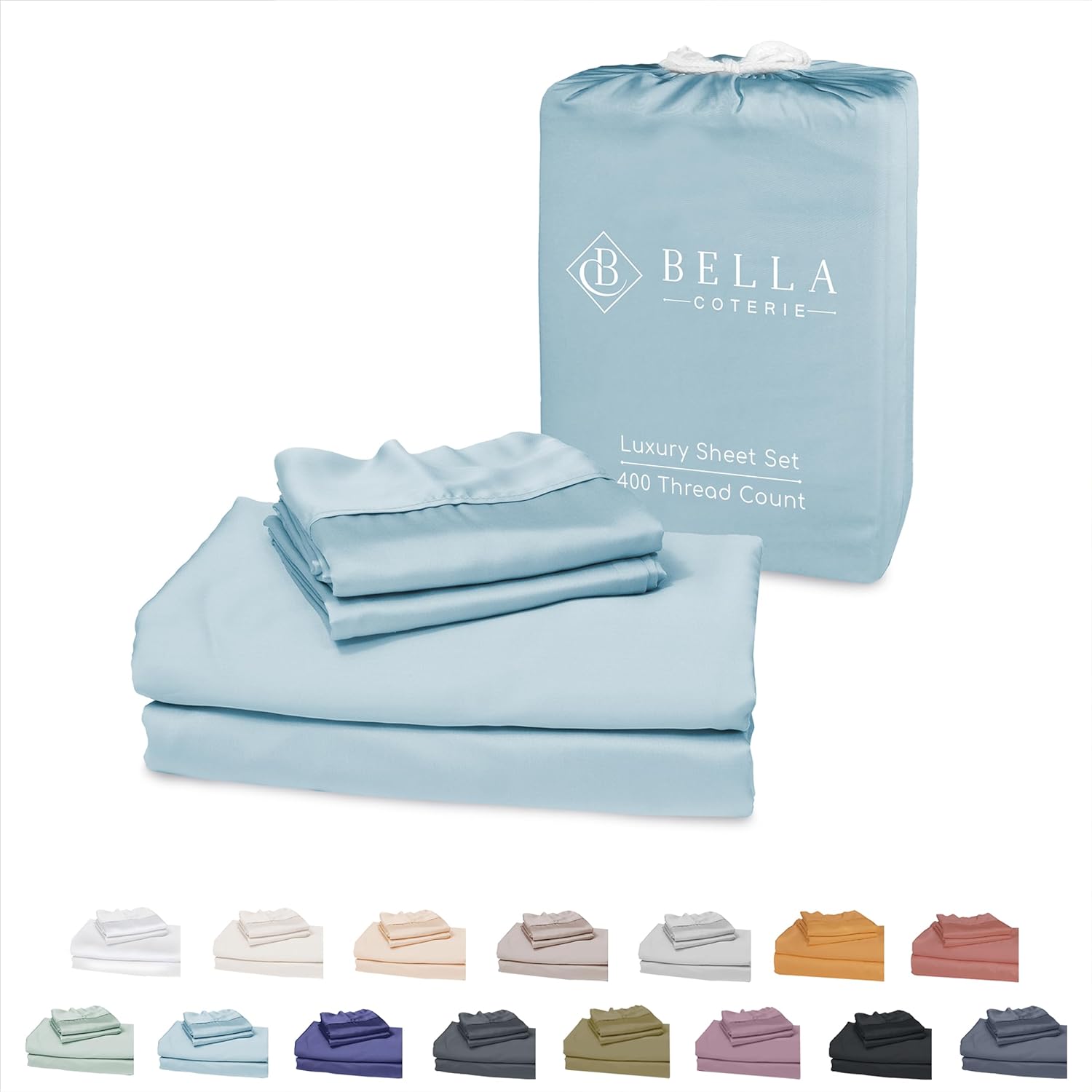 Bella Coterie Luxury Queen Bamboo Sheet Set | Organically Grown | Ultra Soft | Cooling for Hot Sleepers | 18 Deep Pocket | Viscose Made from Bamboo [Coastal Blue]