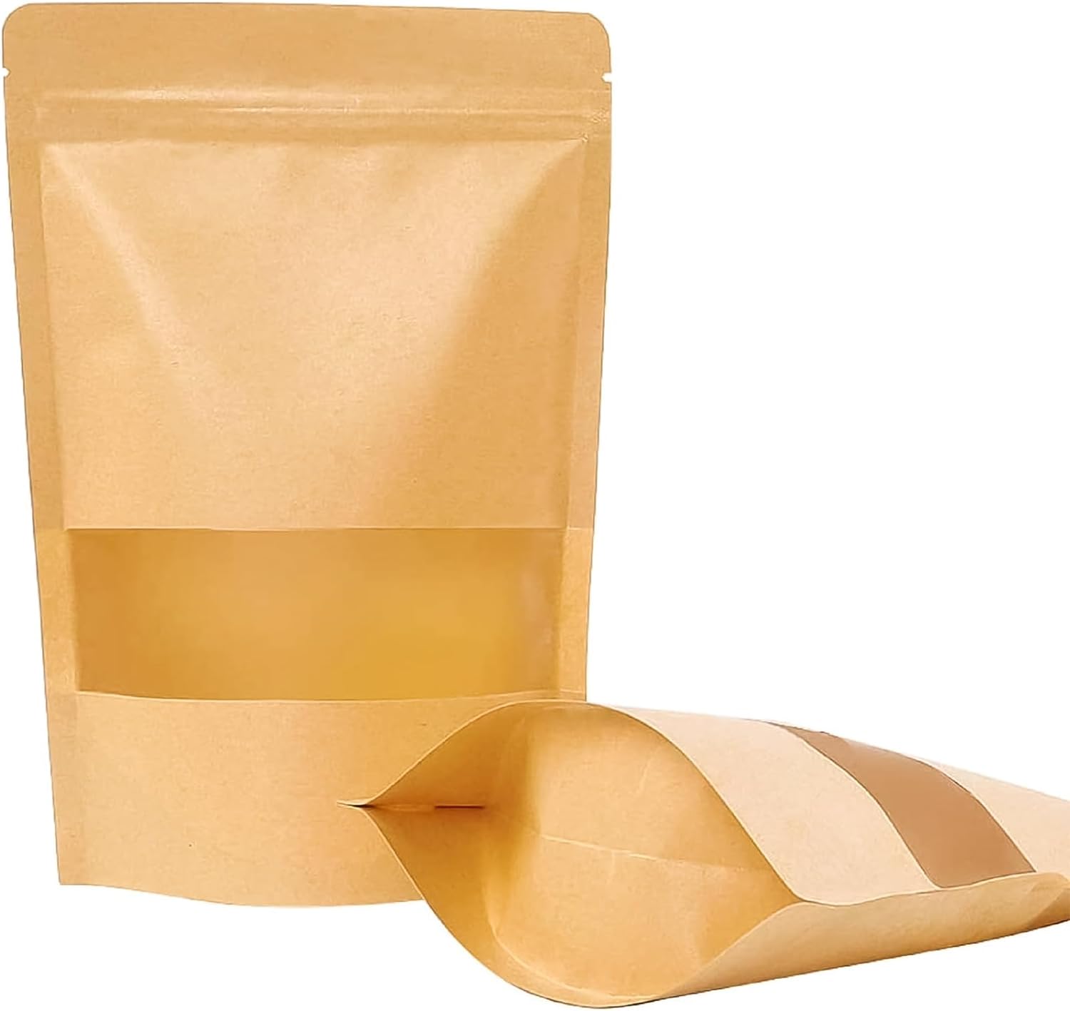 Moretoes 72pcs Kraft Paper Bags, 5.9×8.6 Inches Stand Up Pouches Packaging Paper Sealable Bags, Food Packaging Bags with Window, Ziplock Coffee Bags for Small Business, Resealable Bags