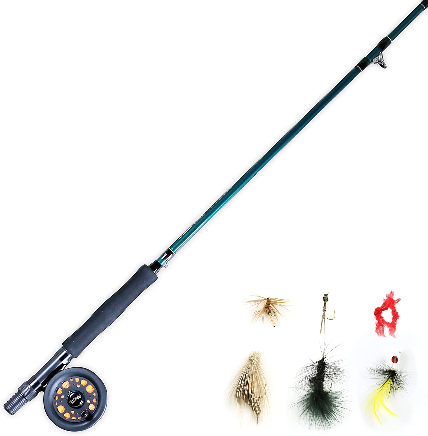 Martin Complete Fly Fishing Kit, 8-Foot 5/6-Weight 3-Piece Fly Fishing Pole, Size 5/6 Rim-Control Reel, Pre-spooled with Backing, Line and Leader, Includes Custom Fly Tackle Assortment, Brown/Green