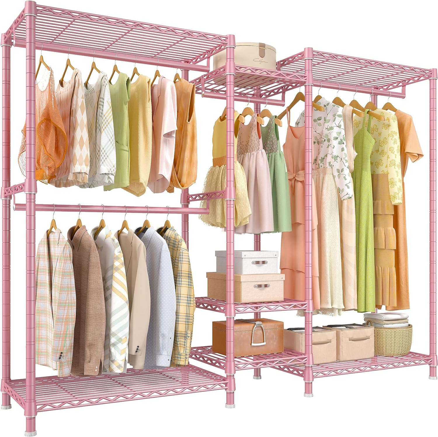 Raybee 77 Clothes Rack Sturdy Clothing Rack Loads 725LBS Portable Clothing Racks for Hanging Clothes Metal Commercial Wire Garment Rack Freestanding Closet Rack, 77 H x 70.5 W x 13.8 D, Pink