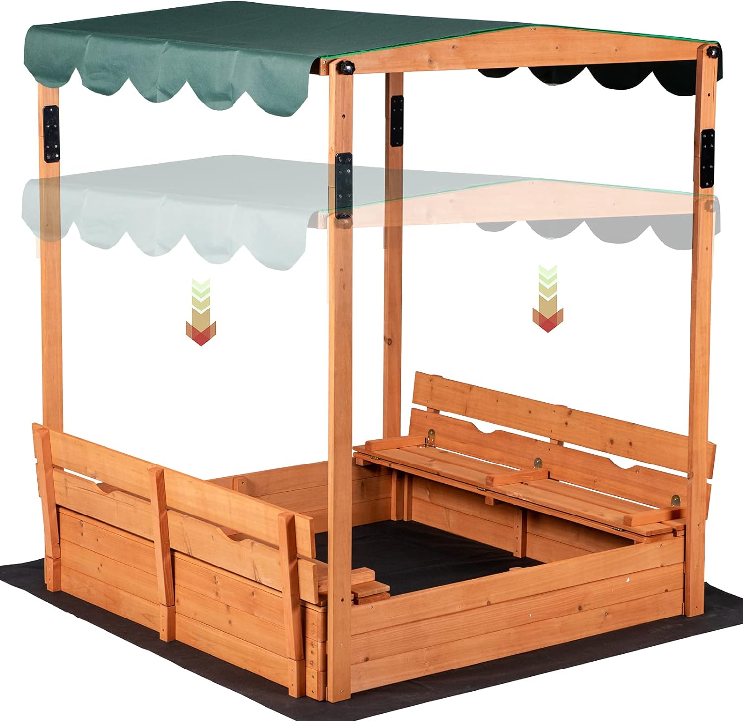 Wooden Outdoor Kids Sandbox Convertible Canopy Covered Sand Box Bench Seat Storage