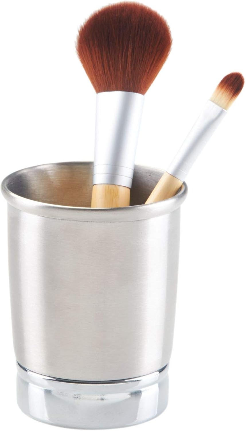 iDesign York Metal Tumbler, Makeup Brush Toothbrush Holder for Bathroom, Countertop, Desk, Dorm, College, and Vanity, 3.25 x 3.25 x 4.25, Split Finish