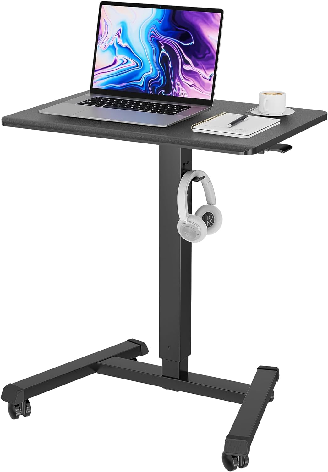 BONTEC 25.6 x 17.7 Inch Gas Spring Mobile Stand Up Desk, Podium, Rolling Standing Desk Up to 33LBS with Wheels and Stoppers, Laptop Standing Desk Height Adjustable, Black