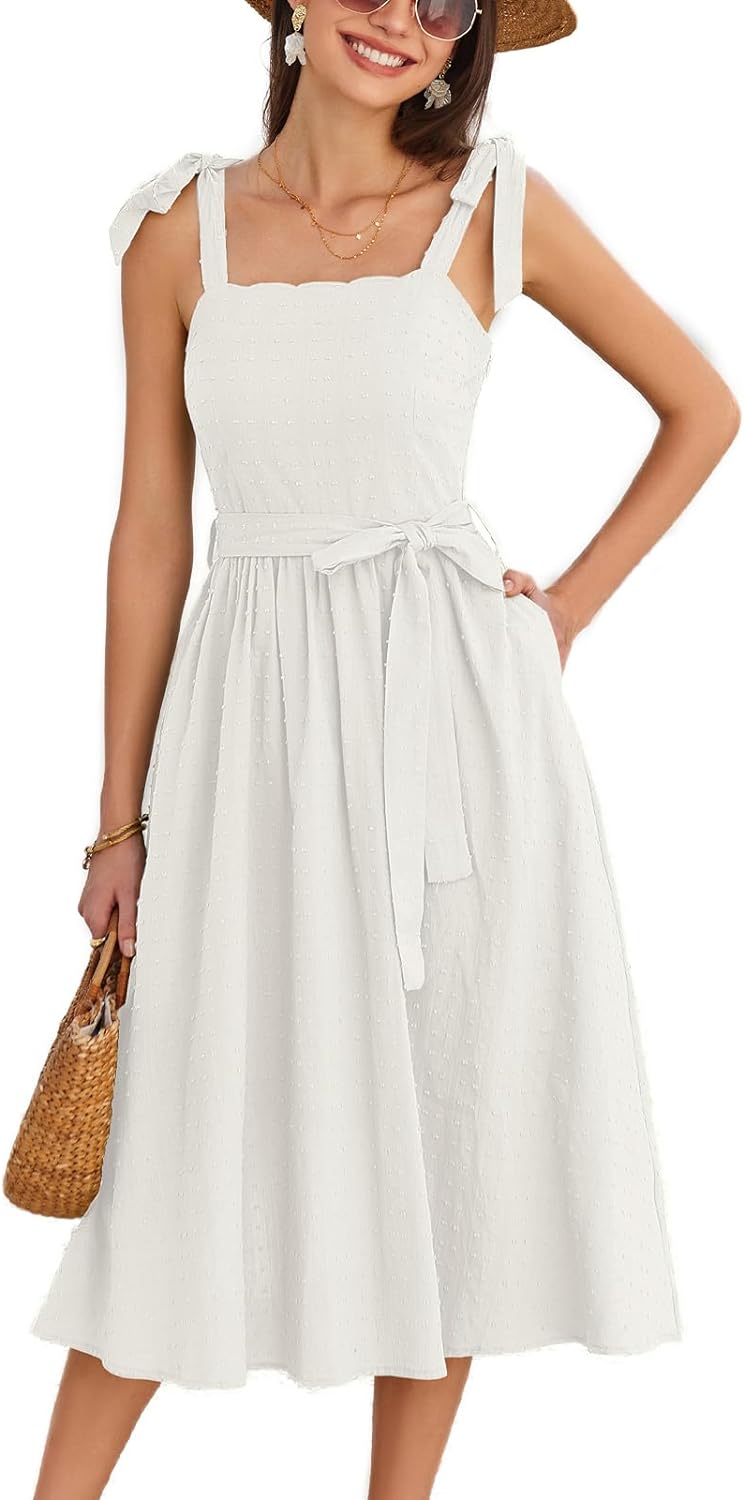 GRACE KARIN Women' 2024 Summer Midi Dress Casual Sleeveless Spaghetti Strap Smocked A Line Long Beach Sun Dress