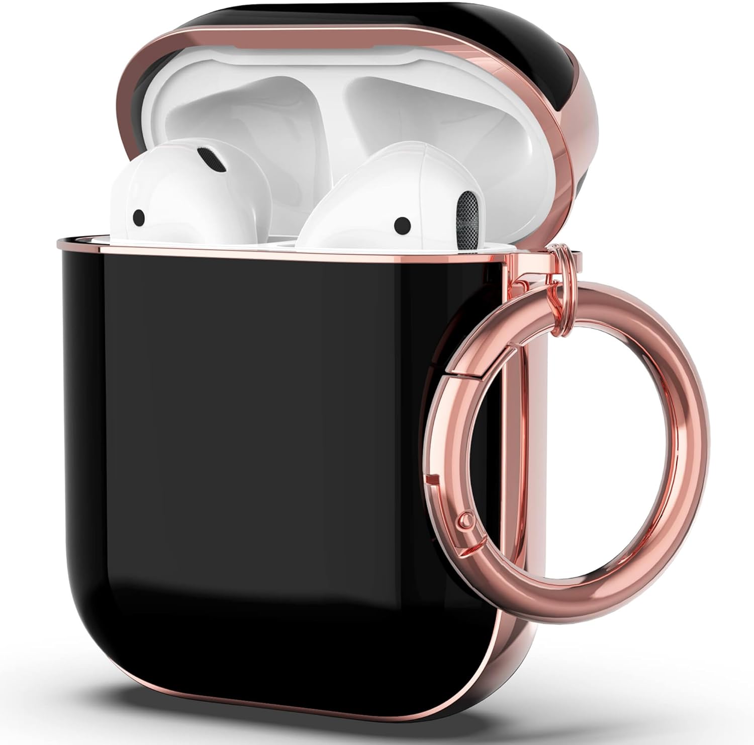 ULAK Case for AirPods 1 & 2, Stylish Design AirPods Case Cover for Women Men, Cute Hard Shockproof Protective Cover with Keychain for Airpod 1st & 2nd generation, Black