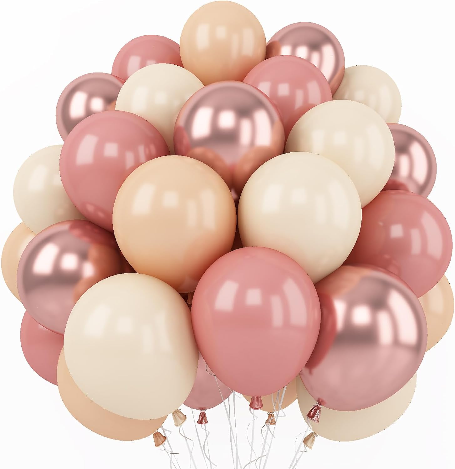 Retro Blush Pink Balloons, 60 Packs 12 Inch Dusty Pink Metallic Chrome Rose Gold White Sand Nude Balloons for Bridal Baby Shower Girls Boho Birthday Wedding Decorations Supplies