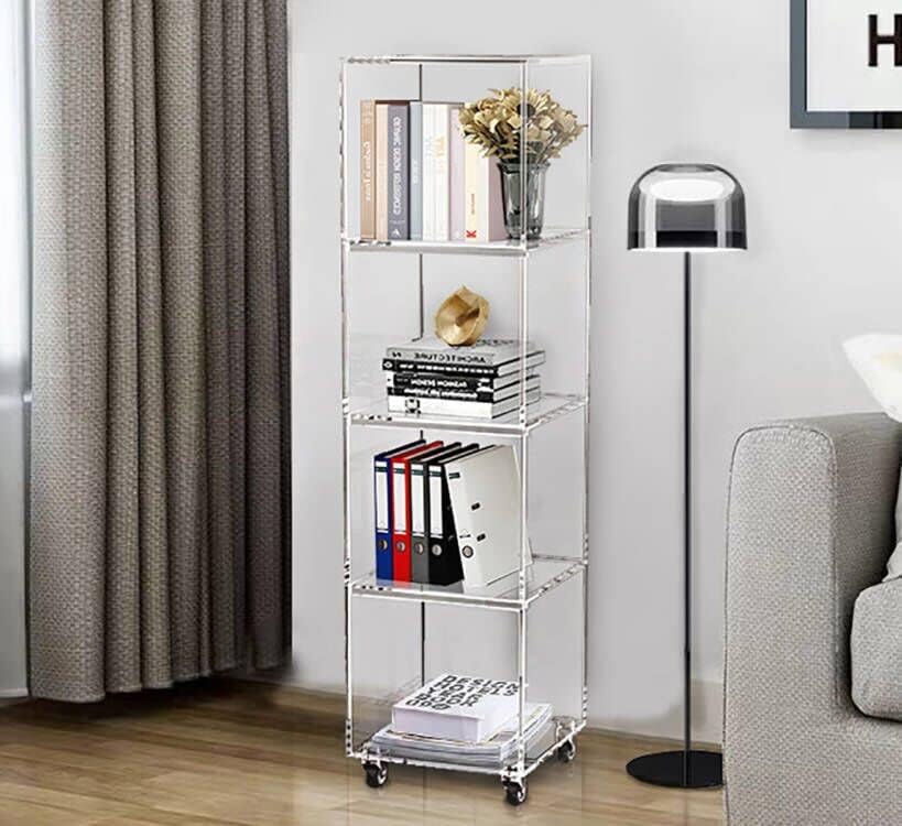 ONELUX 5-Tier Acrylic Corner Shelves Square Display Rack, Multipurpose Shelving Unit On Wheels(2301)