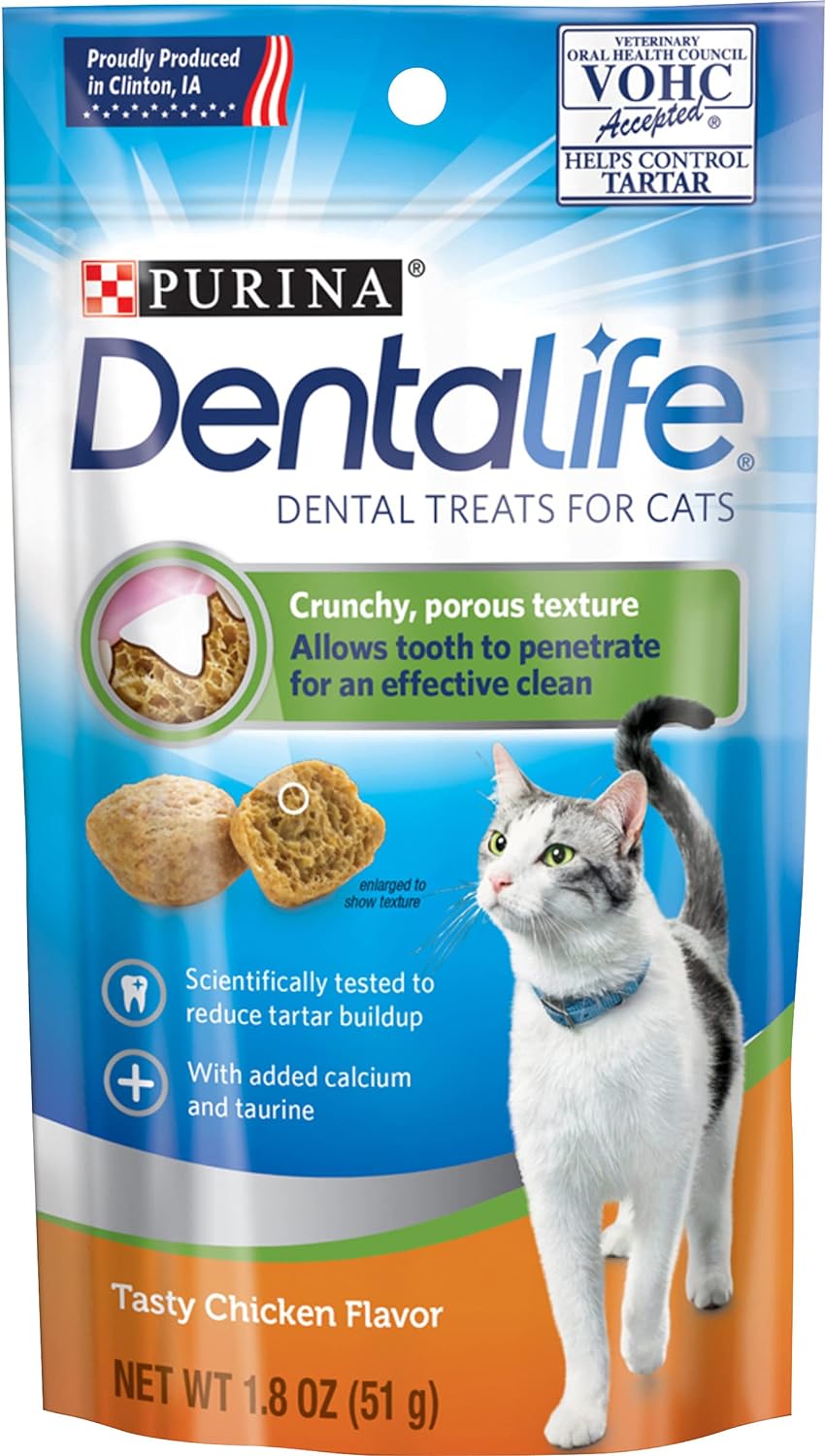 Purina DentaLife Made in USA Facilities Cat Dental Treats, Tasty Chicken Flavor - (Pack of 10) 1.8 oz. Pouches