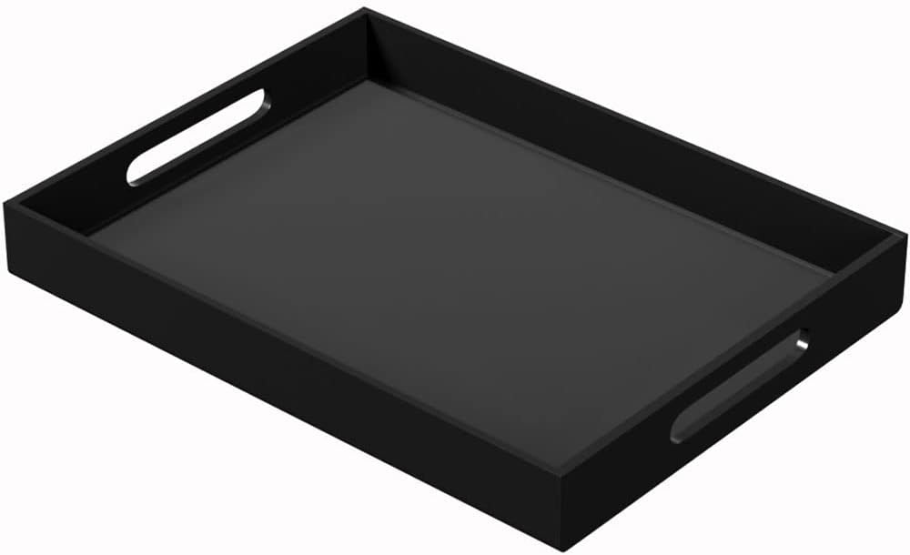 NIUBEE Acrylic Serving Tray 12x16 Inches -Spill Proof- Decorative Tray Organiser for Ottoman Coffee Table Countertop with Handles - Black