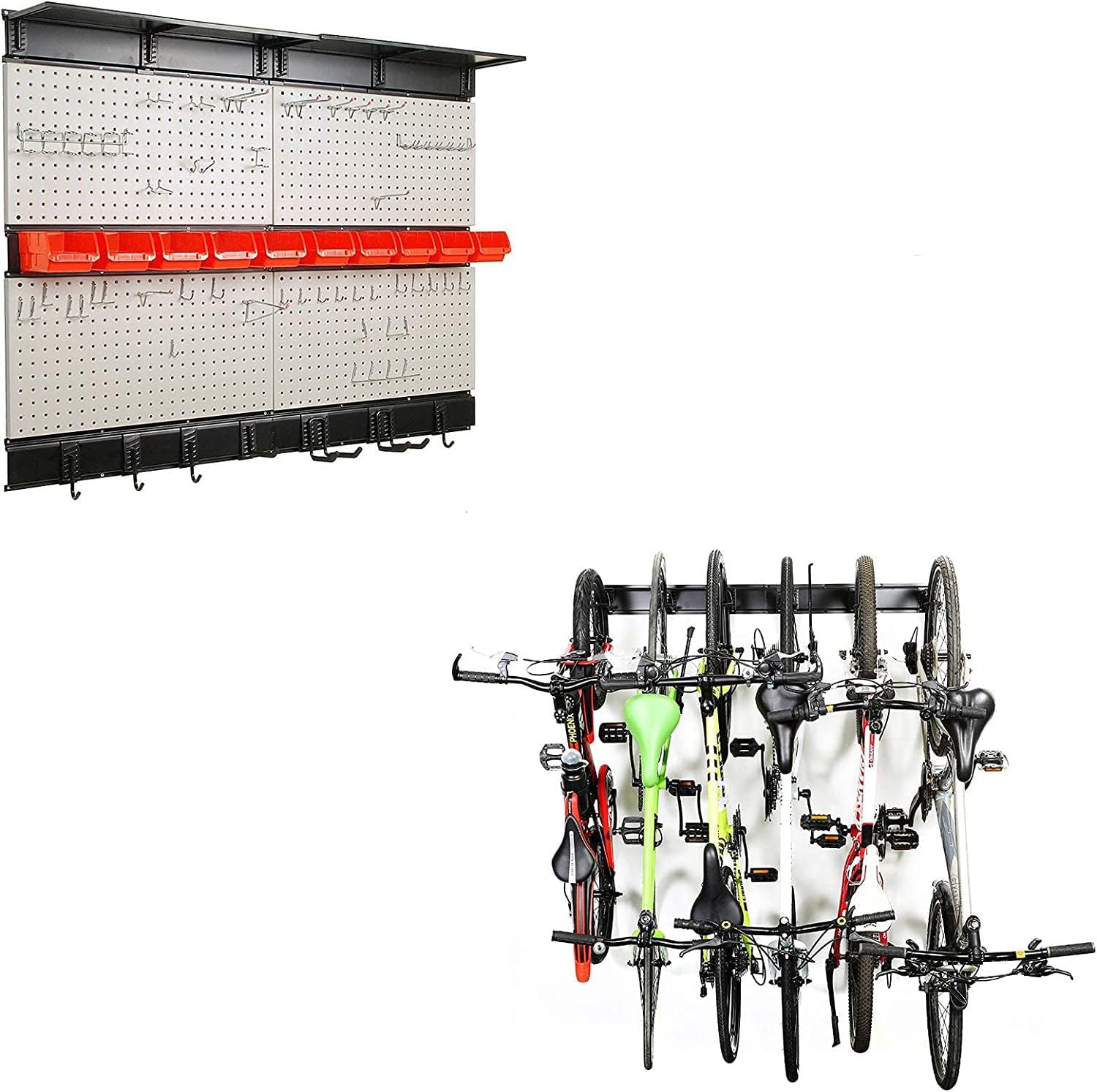 Ultrawall 48x36 inch Pegboard with Hooks Garage Storage and 6 Bike Storage Rack