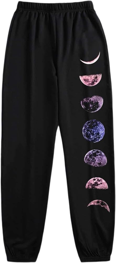SOLY HUX Women's Moon Print Elastic High Waisted Sweatpants Joggers Pants