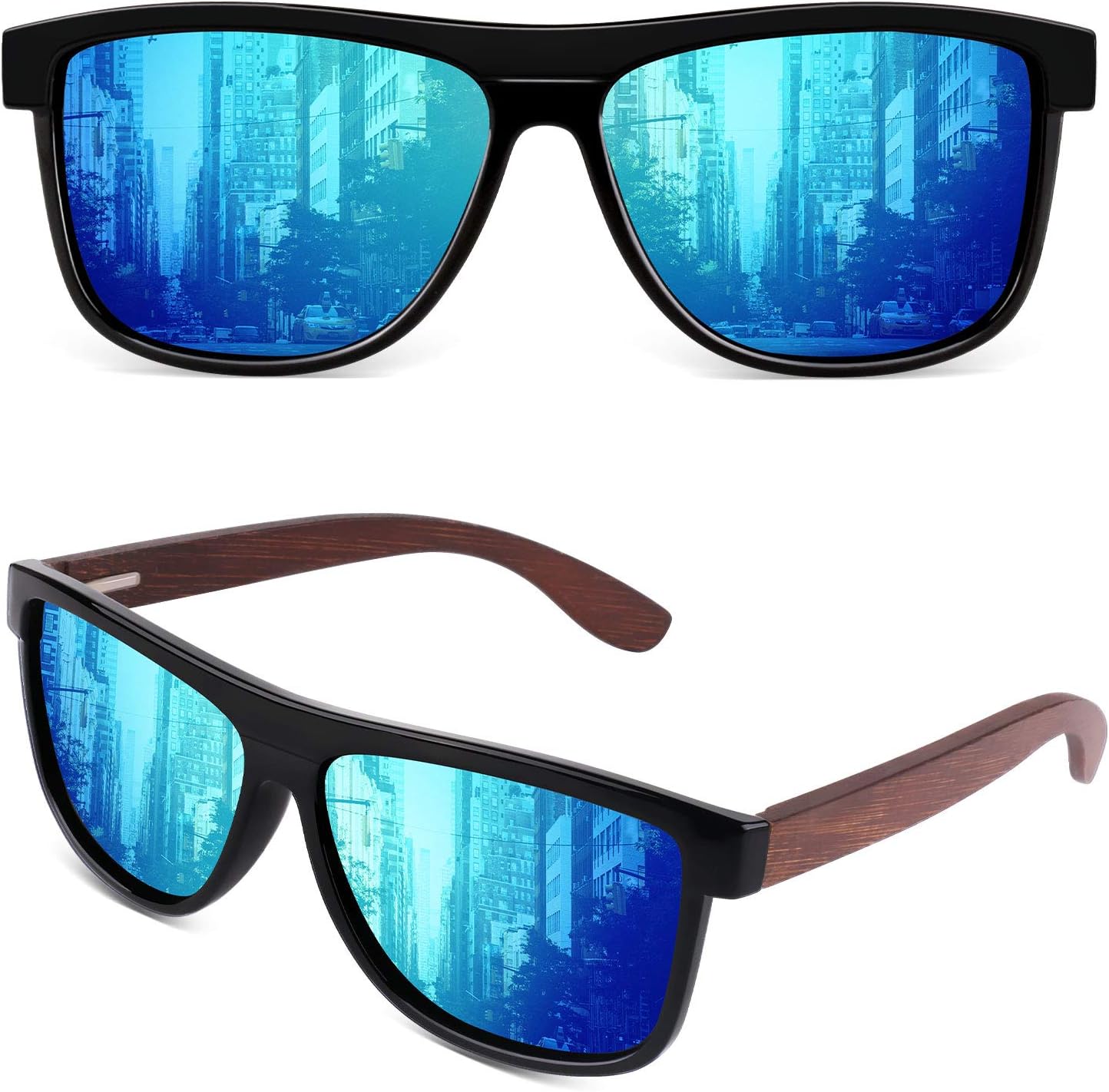 GQUEEN Retro Wood Polarized Sunglasses Men Womens UV400 Protection