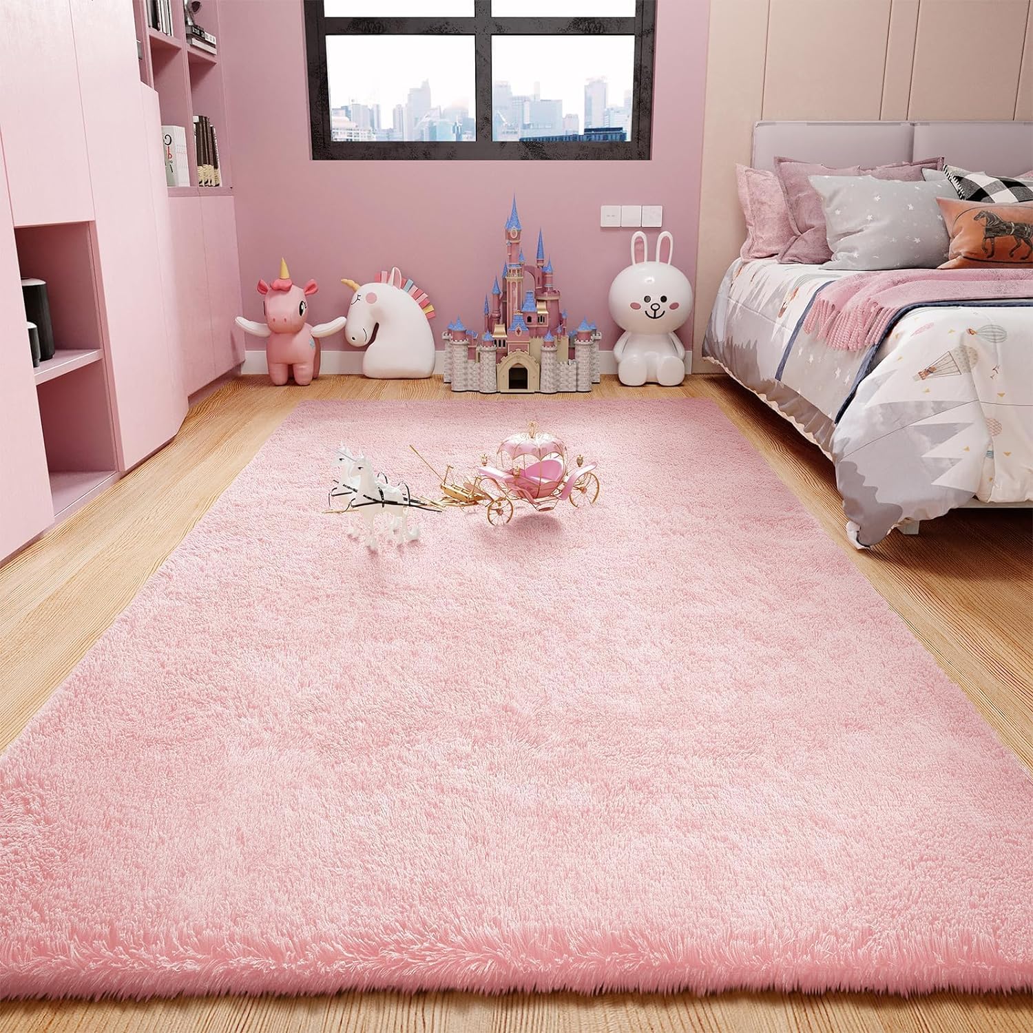 Ophanie 4x6 Pink Rugs for Bedroom Girls, Machine Washable Fluffy Shaggy Soft Cute Area Rug, Non-Slip Indoor Floor Carpet for Living Room, Kids Baby Teen Dorm Home Decor Aesthetic, Nursery