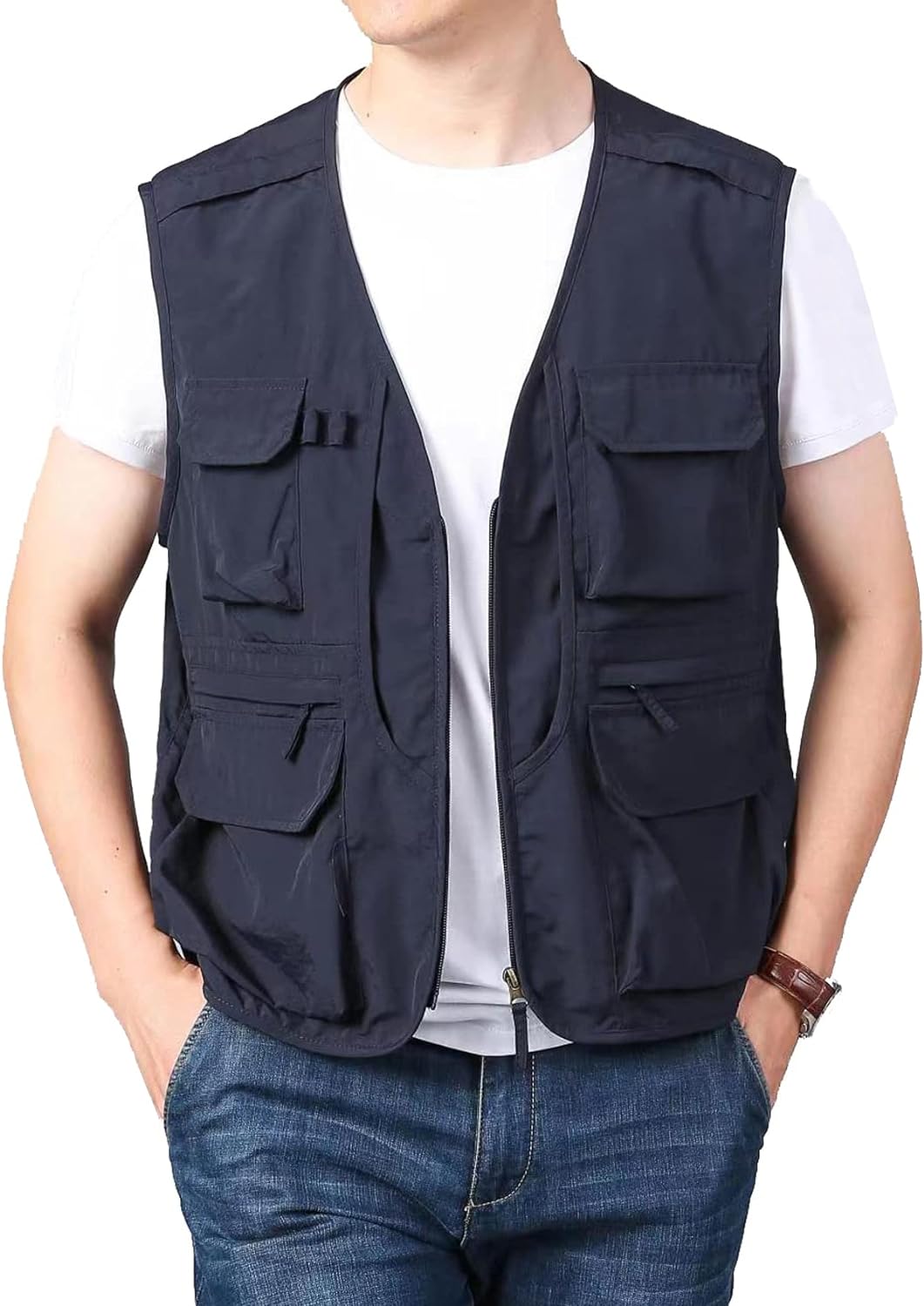 Flygo Men' Utility Cargo Vest Outdoor Fishing Safari Travel Work Photo Vest with Pockets