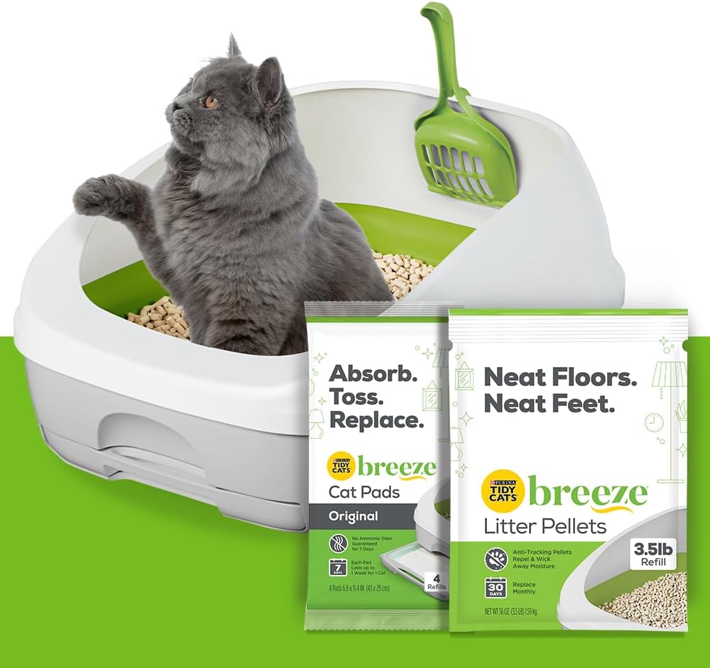 Purina Tidy Cats Litter Box System, BREEZE System Starter Kit Litter Box, Litter Pellets & Pads