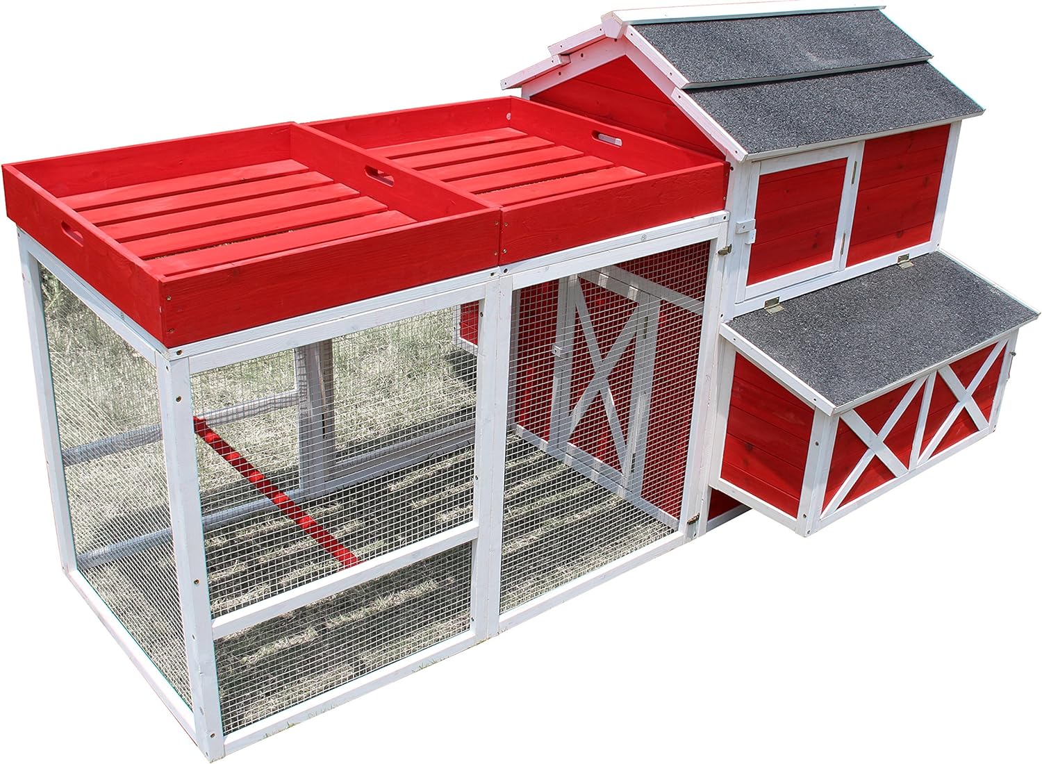 Zoovilla Red Barn Large Chicken Coop Metal Nest Box with Rooftop Planter