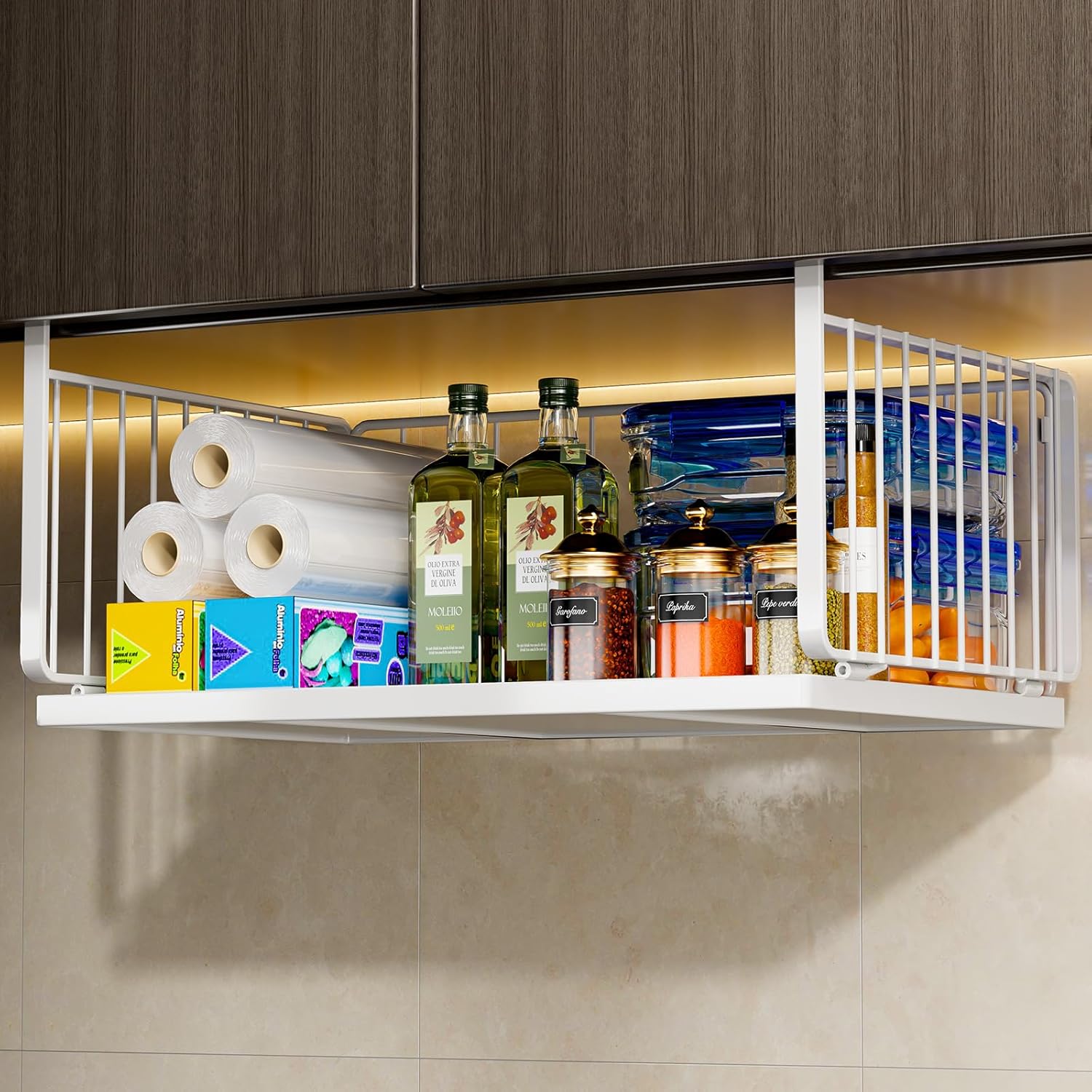 TAILI Under Shelf Basket, Hanging Storage Baskets for Efficient Kitchen and Cabinet Storage - Hanging Organizer Racks, Slide-in Design for Pantry, Desk, and Bookshelf. Stylish Storage Solution(XL)