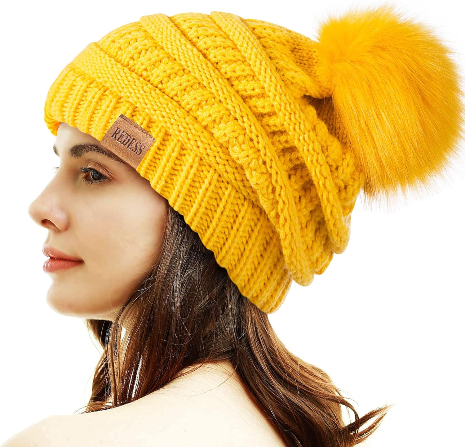 REDESS Women Winter Pom Pom Beanie Hat with Warm Fleece Lined