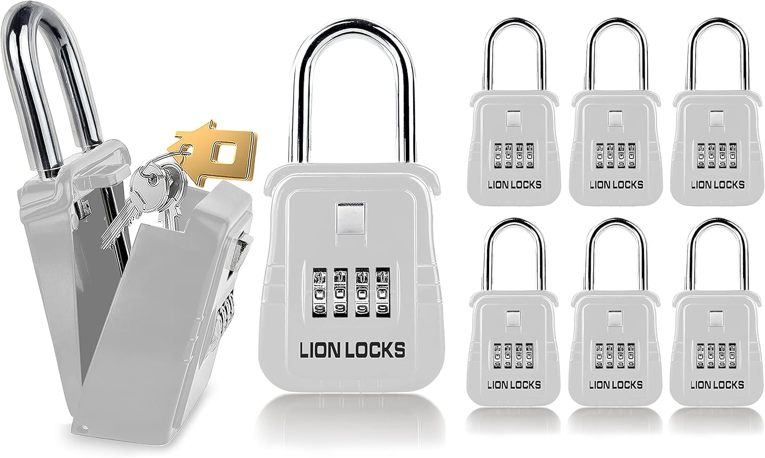 1500 Key Storage Lockbox, Set-Your-Own Code Lock Portable Key Holder, Rust-Proof Secure Outdoor Key Safe, Hide-a-Key Safe Box Lock Box, Construction (6-Pack/White)