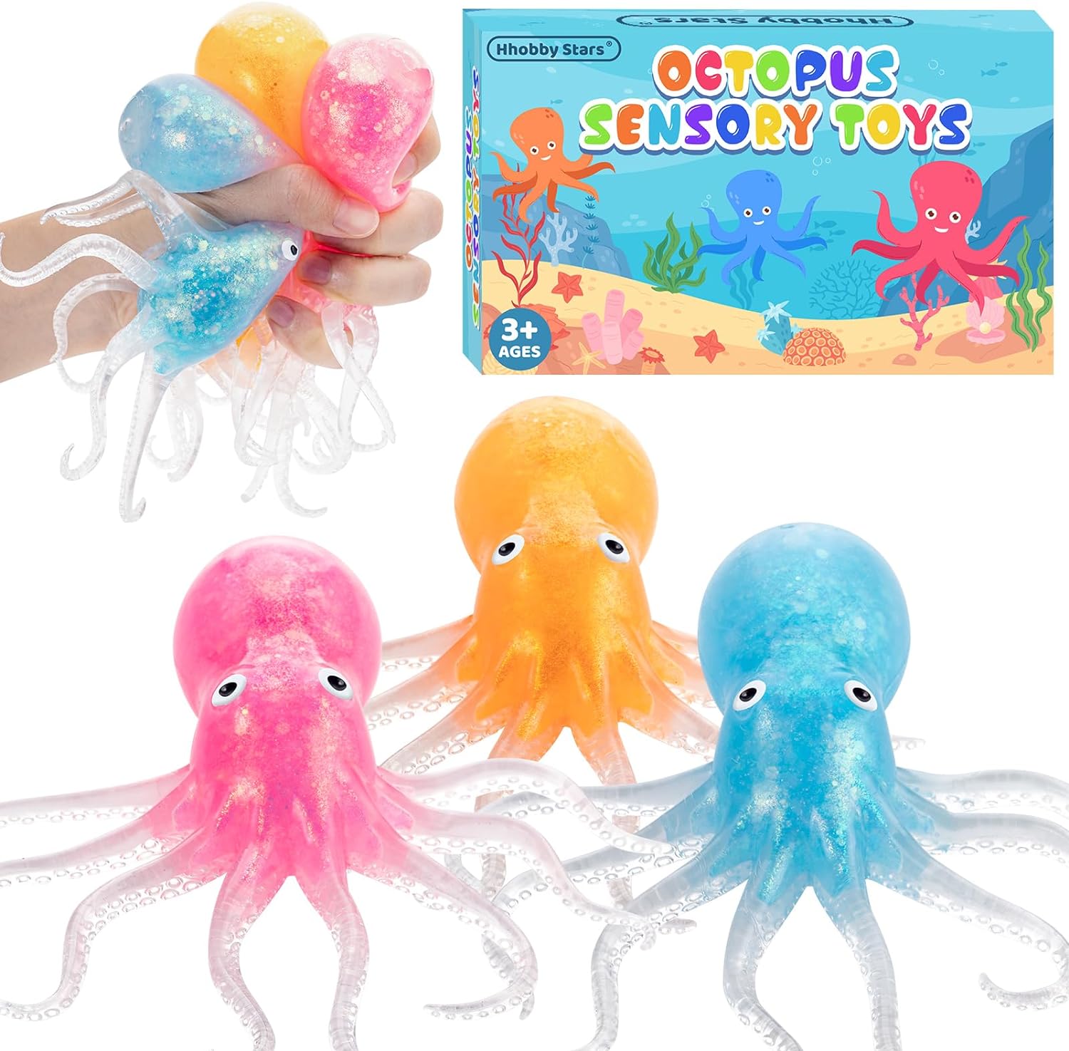 Octopus Stress Balls for Kids Adults, Squeeze Balls for Autism, ADD, ADHD, Octopus Sensory Fidget Toys, Squishy Toys for 3 4 5 6 7 8 9 10 Boys Girls Gifts, Classroom Prizes Party Favors for Toddlers