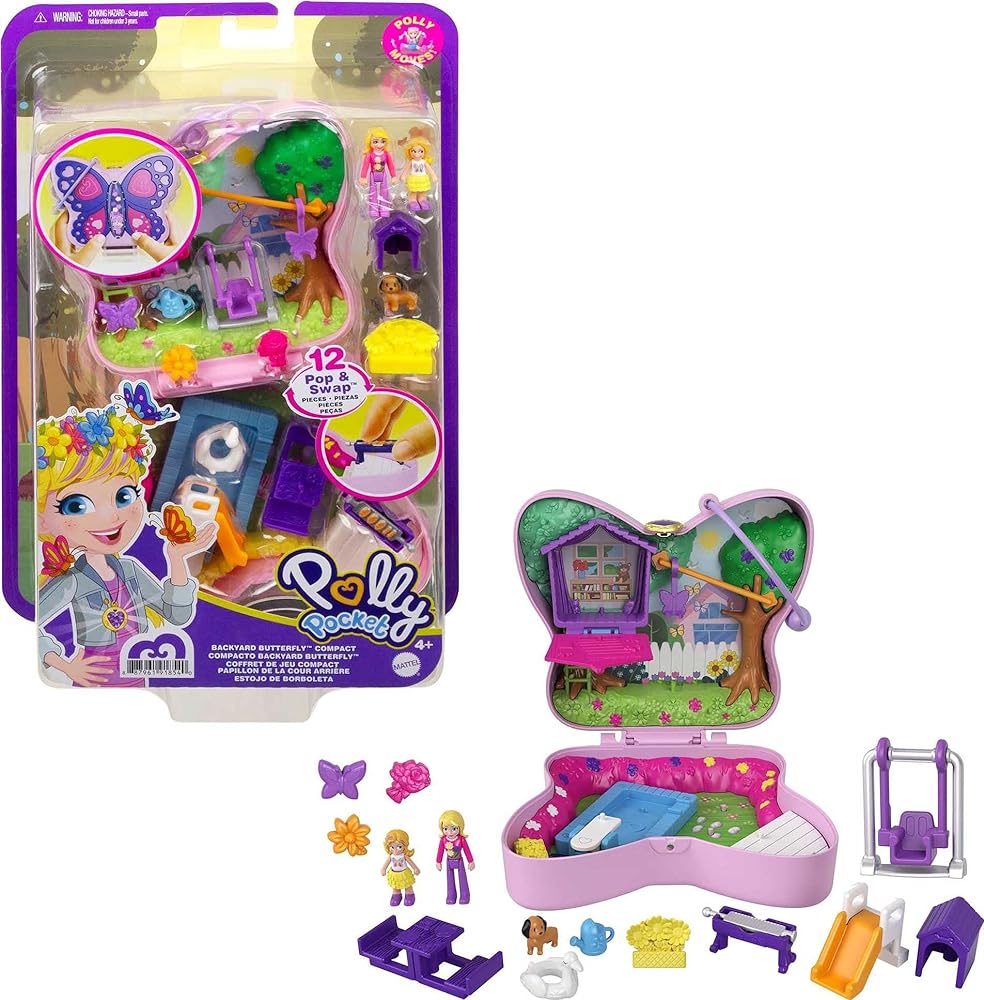 This is a cute set, but probably my least favorite of the new Polly Pockets. Not as high quality or as cute (in my opinion) as vintage Polly Pockets, of course. But still enjoyable and its nice to have new sets to play with. I do have some complaints though.I wish all the animals were removable. When you get a case that looks like a hedgehog (or pig, like another newer one that we also purchased), you would like to be able to play with a hedgehog or pig. But instead they are permanently attached to the inside of the case. In this hedgehog set, all you can pick up and play with is the orange cat with hair and a white bunny. You cant pick up the hedgehogs, or dog, or white cat, or purple cat, or blue bird. You CAN detach the bird perch from the tree. And the purple cat can move so that it can swipe at the snake (toy Not sure what it is) hanging from the tree, but you cant pick any of them up. I feel thats a huge design flaw and a missed opportunity. I realize it just adds to more small items that could become lost. But it would allow for a lot more imaginative play.I do prefer the newer Polly that has an all plastic body as opposed to the earlier version with the rubber legs. But they didnt provide any areas on the floor of the case for Polly to stand. Vintage Polly Pockets had indents where Pollys feet could stand in. Polly Pockets with rubber legs have Polly Stick. These have uneven floors and no way to keep Polly standing. Kind of frustrating. I also worry that a Polly with movable legs, waist, and arms, she is more likely to break.My biggest complaint is probably how cramped everything feels. The hamster enclosure is just too big. Then you add in the table and swivel chairs and it just makes for too many tiny, cramped spaces that the cat and bunny can fall into and get stuck.One last complaint (I promise) is with new Polly Pockets in general. I dont like the clasps. The little claps could fall off and then the case wouldnt close. This hasnt happened yet with ours, but one does wobble and Ive seen reviews say theirs have fallen off. The old Polly Pocket clasps worked wonderfully, so I dont understand the need to change that.Overall, I am happy enough with this set just because its a new Polly to explore and have fun with. I like the cat face paint on Pollys friend.Side note, mine had weird black splotches on the hedgehog play area, seen circled in one of my pictures. I couldnt determine what the mysterious substance was. It almost looks like mold stuck between two layers of plastic, but Im not sure. It wouldnt be wiped off. I contacted Amazon and they gave me a $5 credit for it.