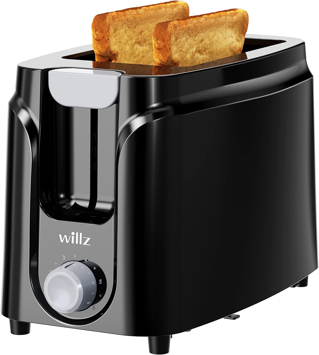 Willz 2-Slice Toaster, Extra Wide Slot with 6 Browning Levels, Small Toaster for Bread, Removable Crumb Tray, Auto Shut-off & Easy Clean, Black