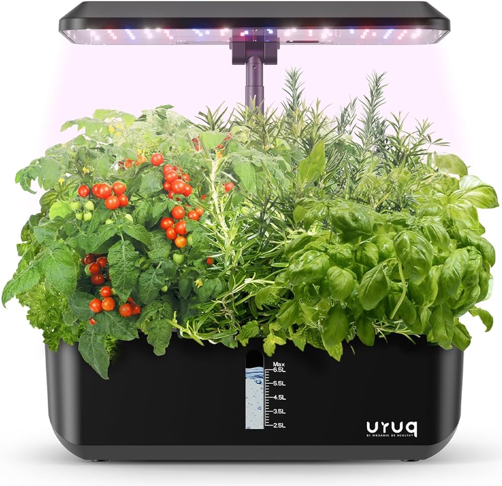 Hydroponics Growing System Indoor Garden: URUQ 12 Pods Indoor Gardening System with LED Grow Light Height Adjustable Plants Germination Kit Quiet Smart Pump - Hydroponic Planter Fresh Harvest Black