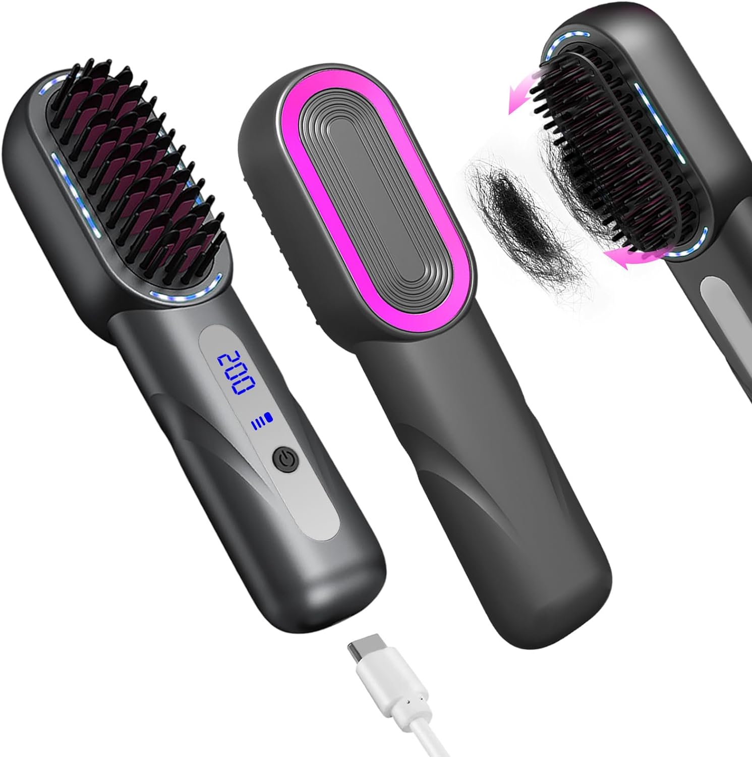 Cordless Hair Straightener Brush - Portable heated Straightening Brush for Travel, Party, Mini Ionic Hot Comb Straightener for Women