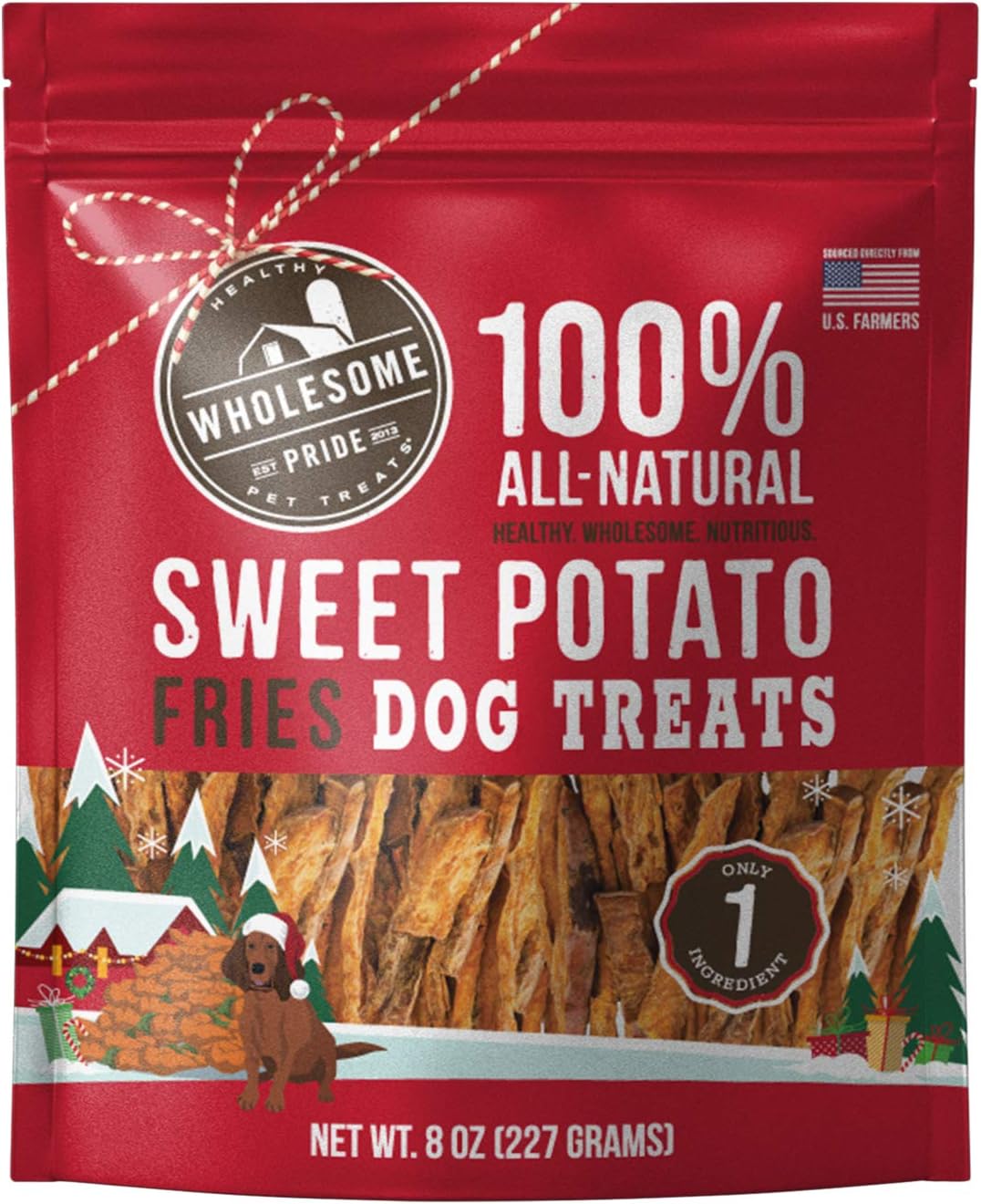 Wholesome Pride Sweet Potato Fries All-Natural Single Ingredient, USA-Sourced Dog Treats, Holiday Edition, 8 oz