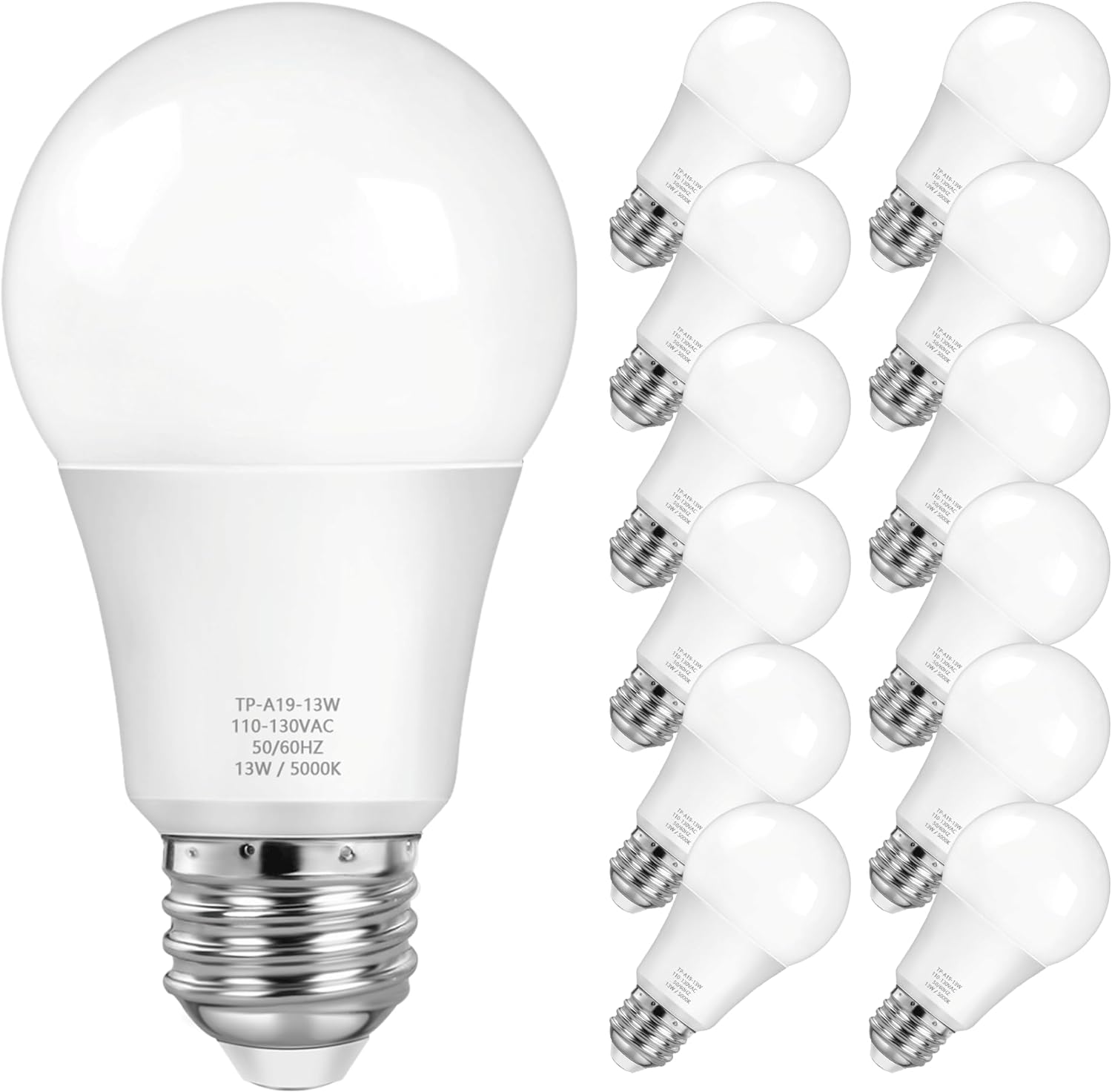 MAXvolador A19 LED Light Bulbs 1500LM, 100-125 Watt Equivalent LED Bulbs, 5000K Daylight White 13-Watt, E26 Base, Non-Dimmable, No Flicker, 12-Pack