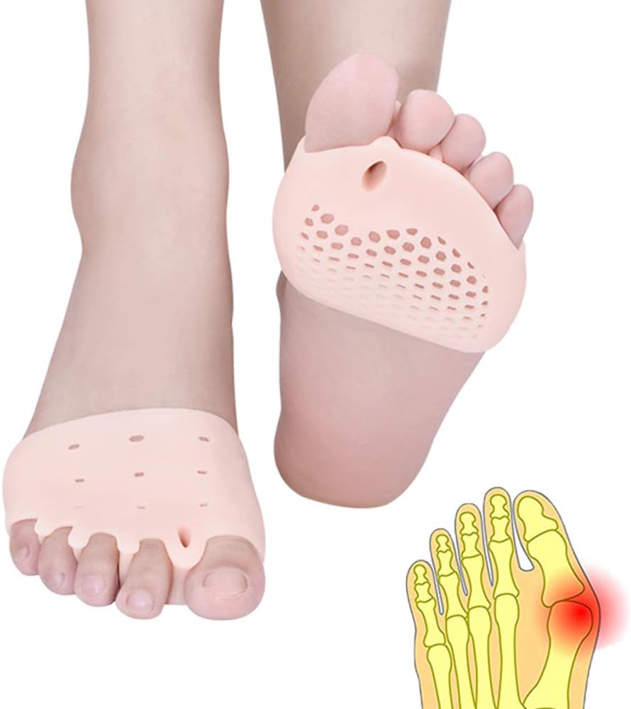 Metatarsal Pads,Gel Toe Separator, Metatarsal Cushion New Material, (4 PCS Nude), Breathable & Soft Gel, Toe Spacers, Forefoot Pads, Great for Blisters, Diabetic Feet.