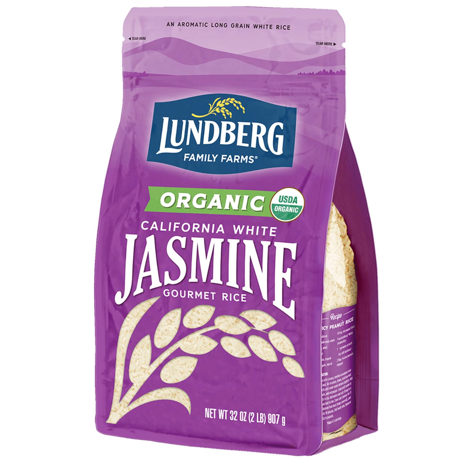 Lundberg Organic Jasmine Rice, Long Grain White Rice - Non-Sticky, Fluffy Aromatic Rice, Organically Grown in California, Pantry Staples, 32 Oz