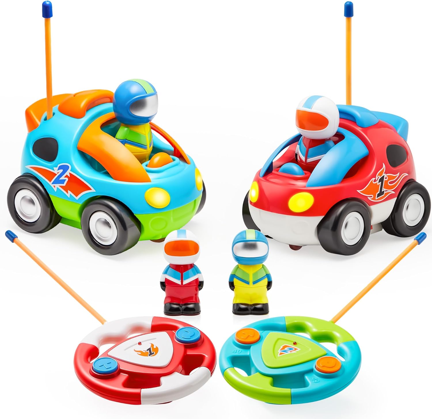 JOYIN+2+Pack+Cartoon+Remote+Control+Car%2c+RC+Cars+with+Music+%26+Sound%2c+Treasure+Box+and+Prize+for+Classroom%2c+Toy+for+Baby%2c+Toddler%2c+Easter+Basket+Stuffers+and+Christmas+Birthday+Gift+for+Kids