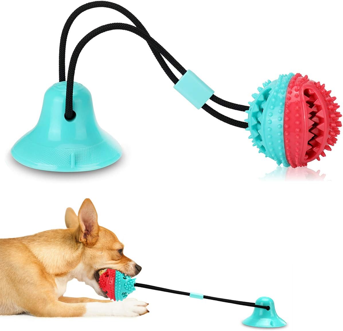 Interactive Dog Toys Tug of War, Mentally Stimulating Toys for Dogs, Puppy Teething Toys for Boredom to Keep Them Busy, Dog Puzzle Treat Food Dispensing Ball Toy for Small Medium Dogs(Red Turquoise)